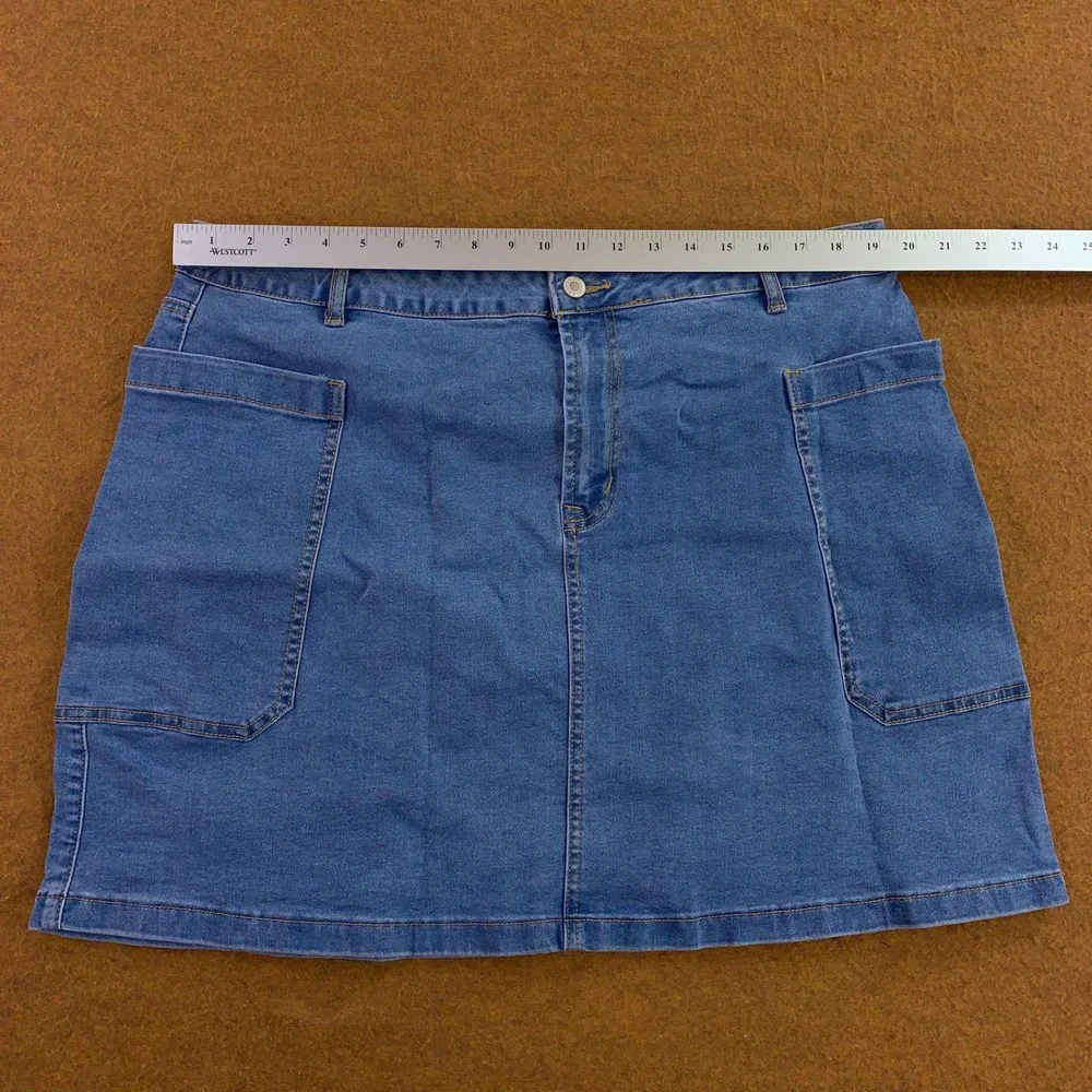Sidefeel Womens 2XL Blue Stretch Denim Patch Pocket Mini Skirt New